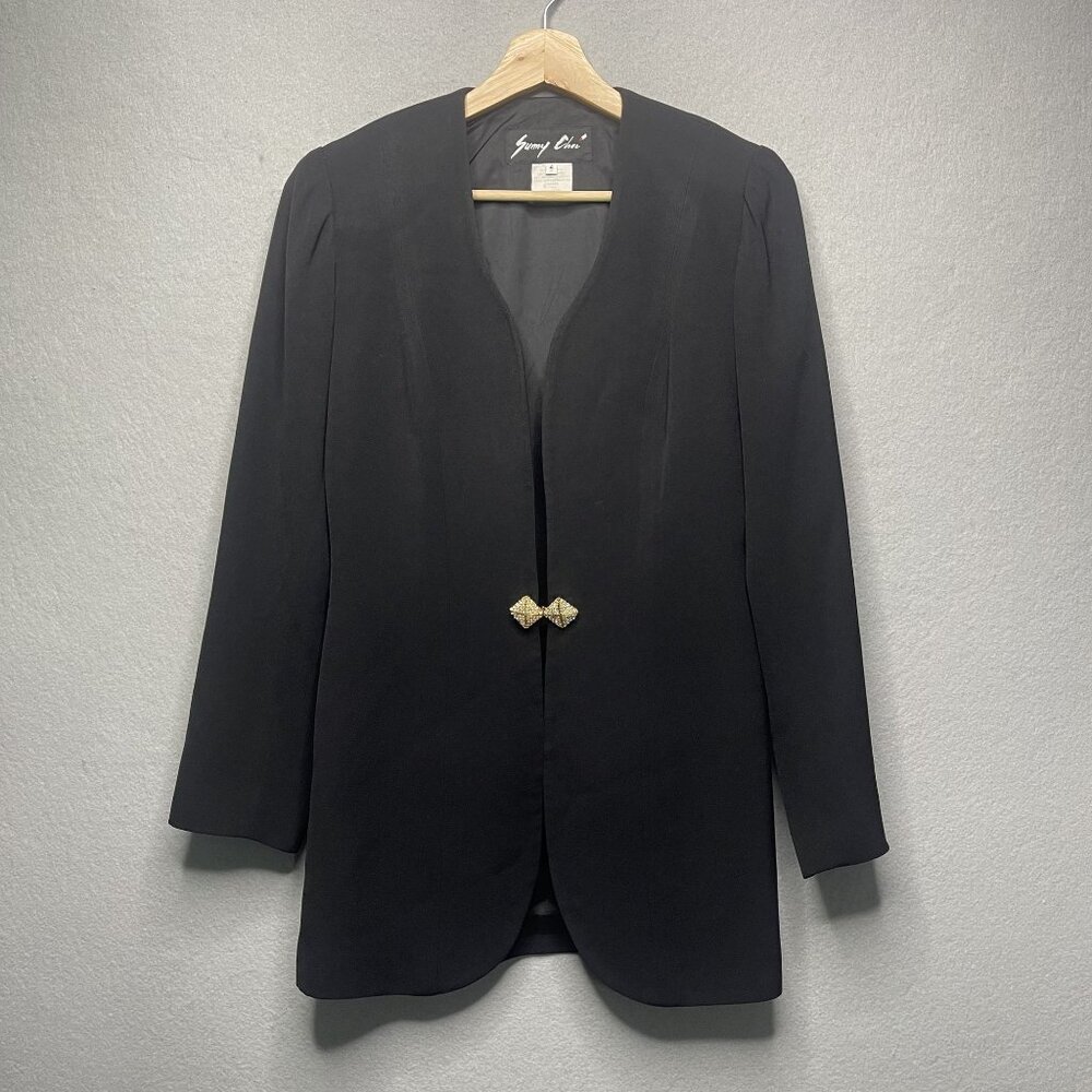 Sunny Choi Vintage Black Blazer Jacket Size 4 With Gold Rhinestone Clasp